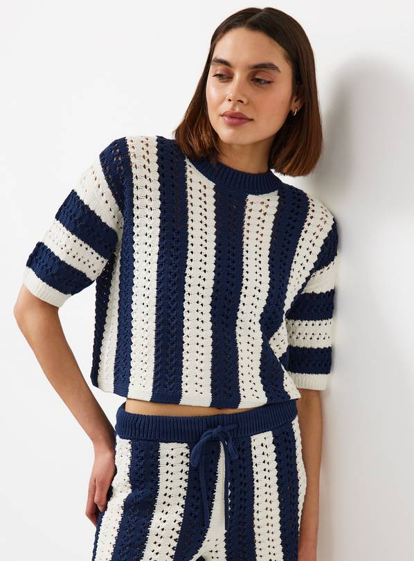 Cream Vertical Block Stripe Boxy Co-ord Tee M